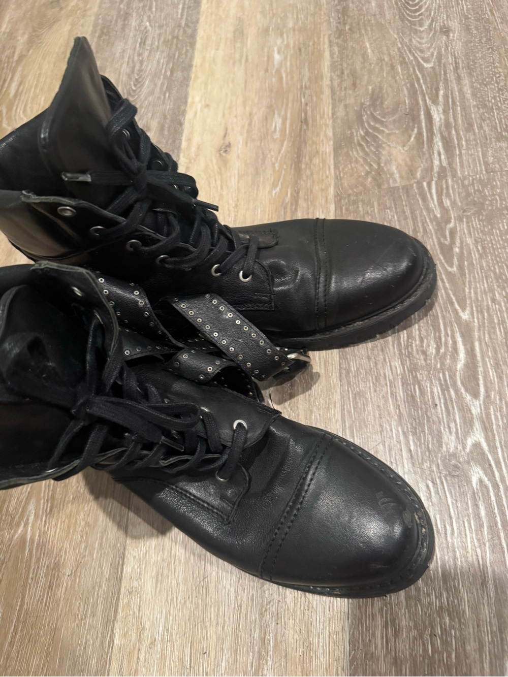 Frye Samantha Black Studded Buckle Leather Hiking Boots - Picture 9 of 9